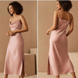 BHLDN Cali Satin Charmeuse Midi Dress in Natural Dusty Rose
